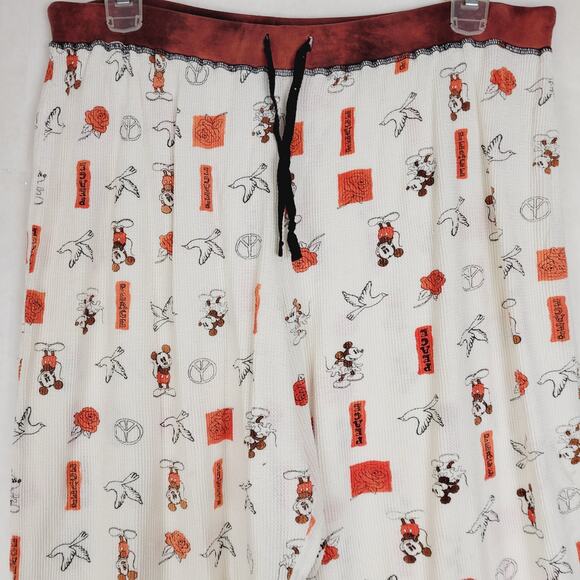 The Wonderful World Of Disney cream Mickey peace print waffle knit pajama pants - Picture 4 of 7